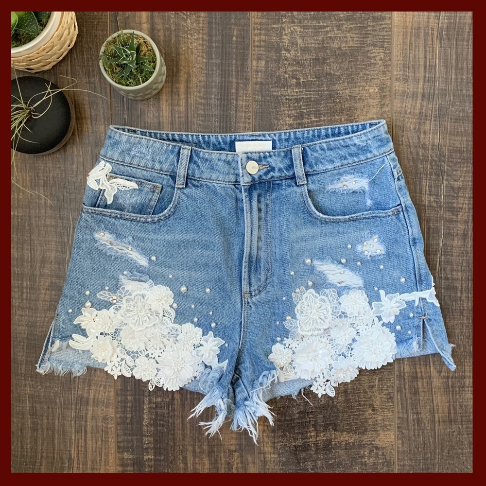 Miss Sixty White Floral High Waisted Denim Shorts